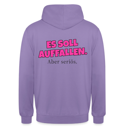 Es soll auffallen. Aber seriös. Motiv-Hoodie unisex, Farbe Lavendel
