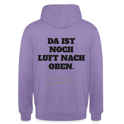 "Da ist noch Luft nach oben" Motiv-Hoodie unisex, Farbe Lavendel