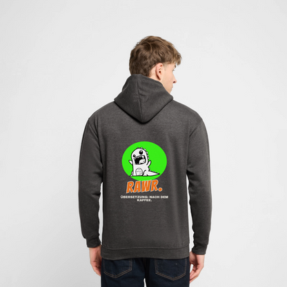"Rawr. Übersetzung: nach dem Kaffee. Sticker-Motiv" Motiv-Hoodie unisex, Farbe Anthrazit
