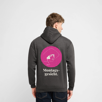 Montagsgesicht. Art-déco-Motiv Motiv-Hoodie unisex, Farbe Anthrazit, Model