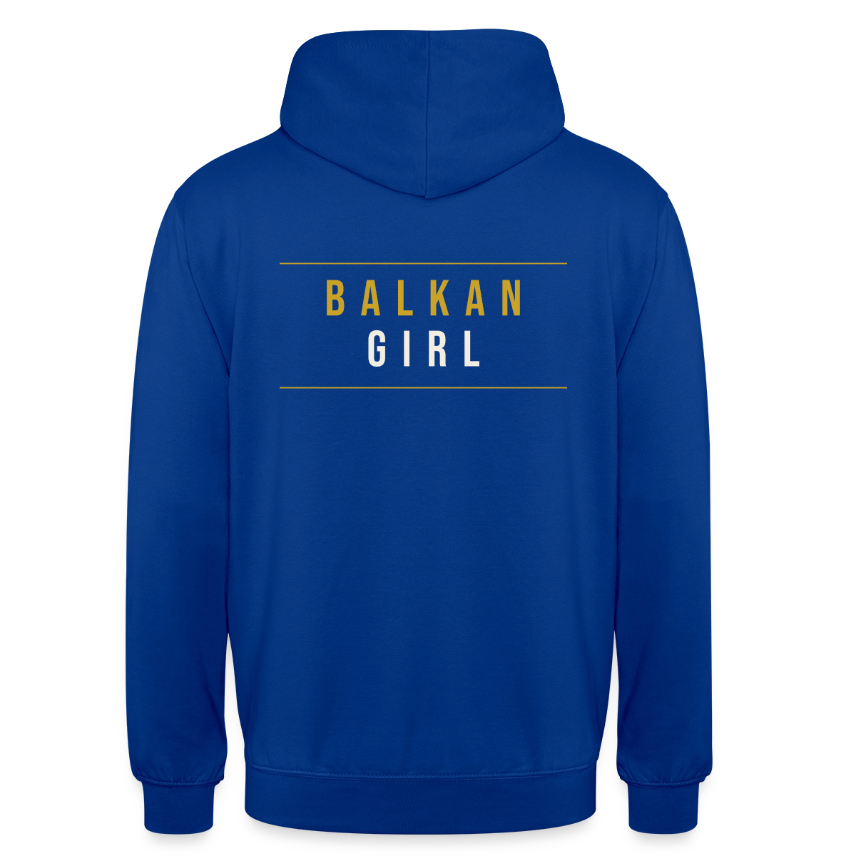 Balkan Girl. Serif-Motiv Motiv-Hoodie unisex, Farbe Royalblau