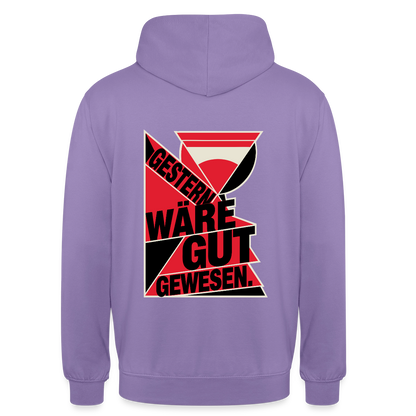 "Gestern wäre gut gewesen. Konstruktivismus-Motiv" Motiv-Hoodie unisex, Farbe Lavendel