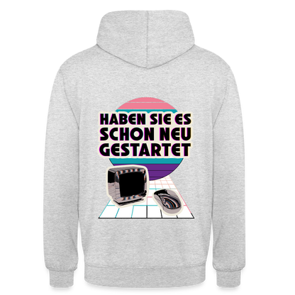 Haben Sie es schon neu gestartet? Vaporwave-Motiv Motiv-Hoodie unisex, Farbe Hellgrau meliert