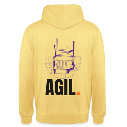 "Agil." Motiv-Hoodie unisex, Farbe Zitronengelb