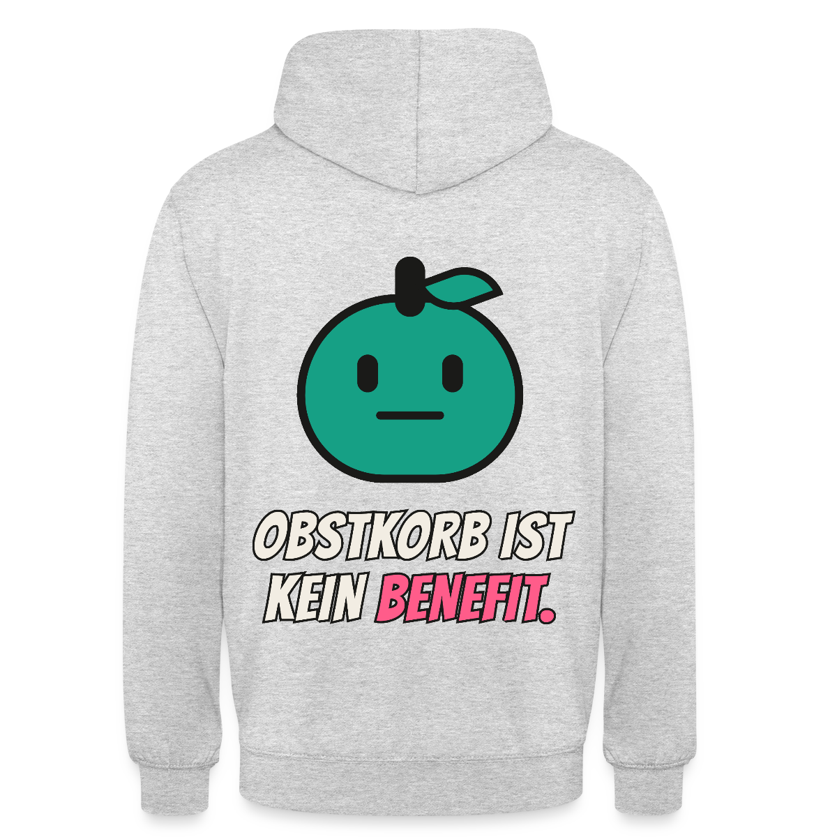 Obstkorb ist kein Benefit. Motiv-Hoodie unisex, Farbe Hellgrau meliert