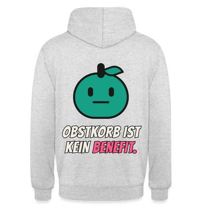Obstkorb ist kein Benefit. Motiv-Hoodie unisex, Farbe Hellgrau meliert