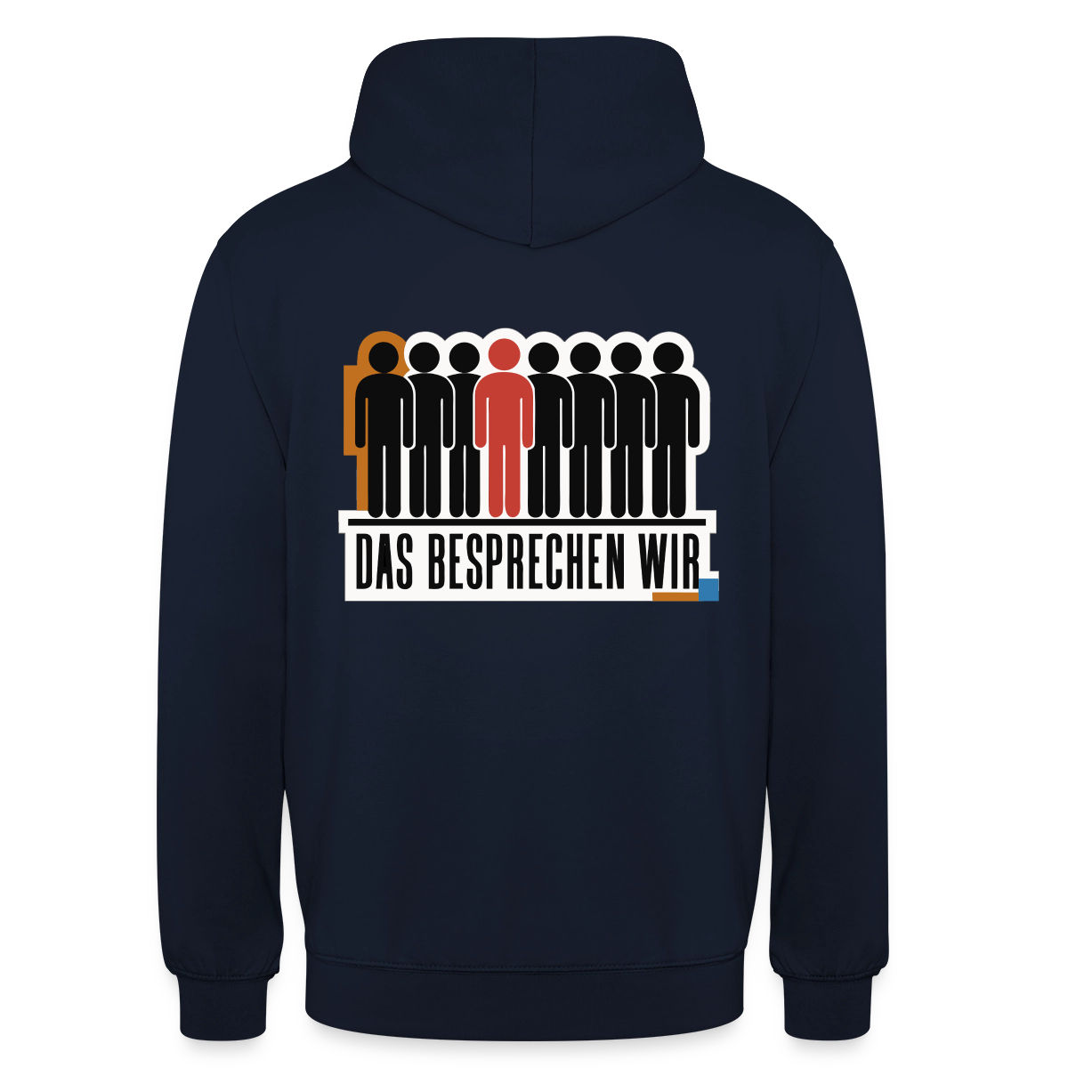 "Das besprechen wir. Isotype-Motiv" Motiv-Hoodie unisex, Farbe Navy