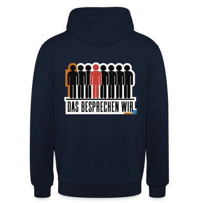 "Das besprechen wir. Isotype-Motiv" Motiv-Hoodie unisex, Farbe Navy