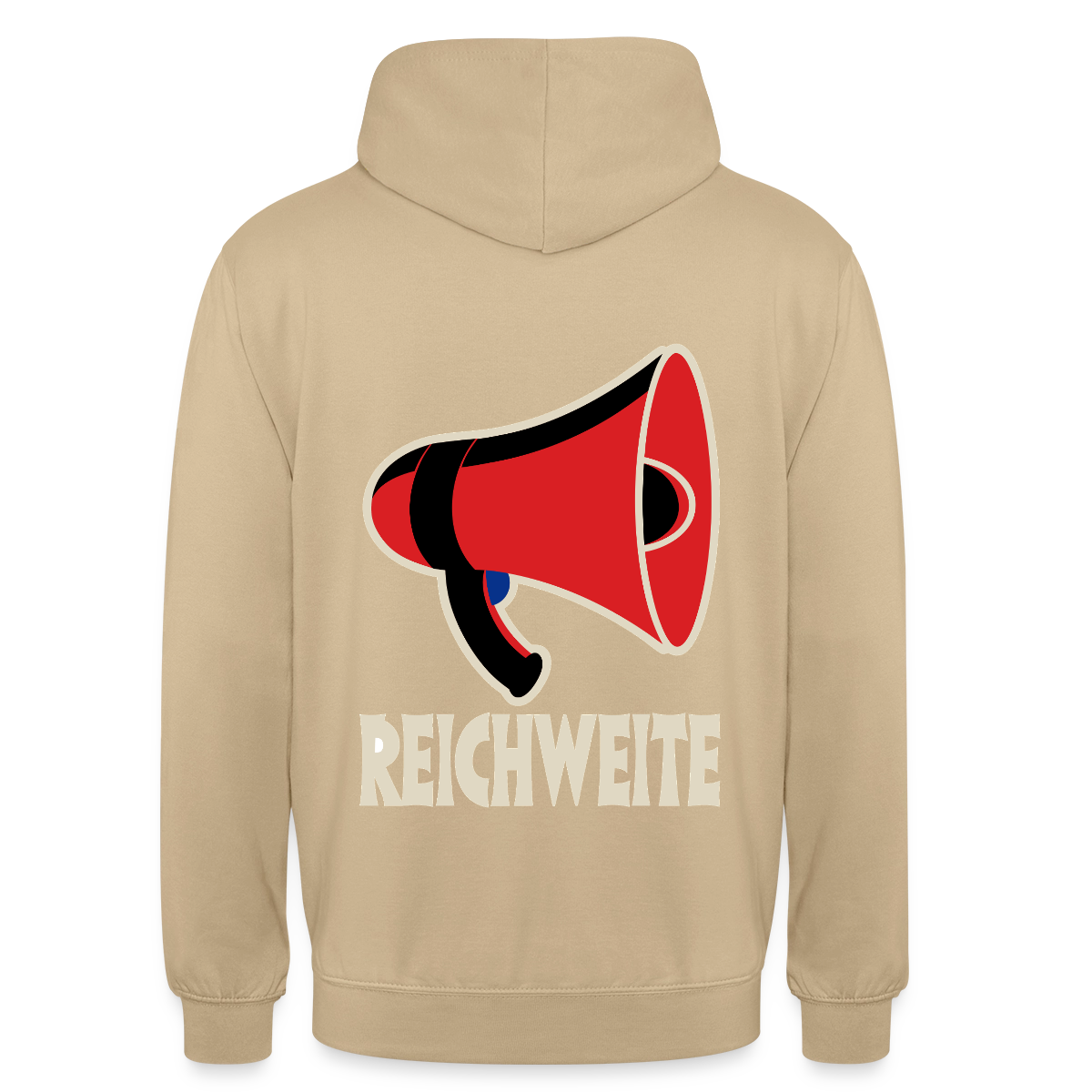 Reichweite. Sachplakat-Motiv Motiv-Hoodie unisex, Farbe Beige