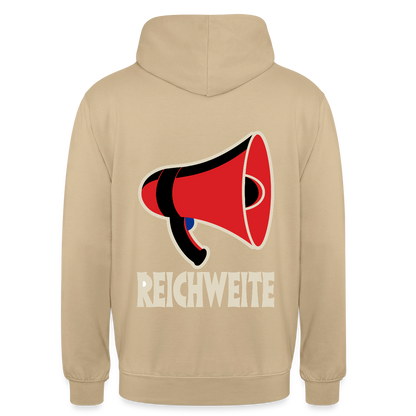 Reichweite. Sachplakat-Motiv Motiv-Hoodie unisex, Farbe Beige