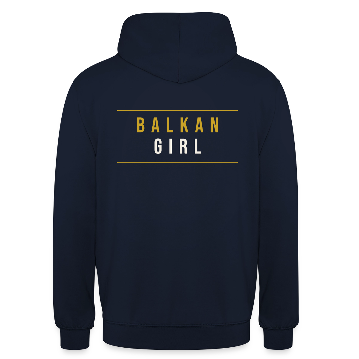 Balkan Girl. Serif-Motiv Motiv-Hoodie unisex, Farbe Navy