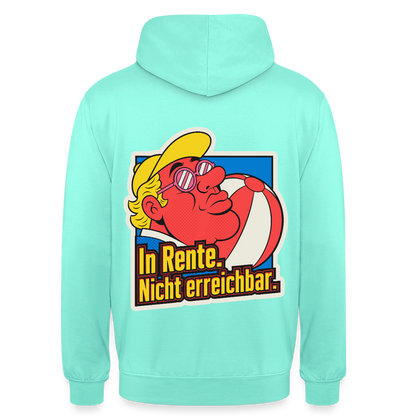"In Rente. Nicht erreichbar. Popart-Motiv" Motiv-Hoodie unisex, Farbe Mint
