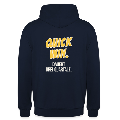 Quick Win. Dauert drei Quartale. Motiv-Hoodie unisex, Farbe Navy