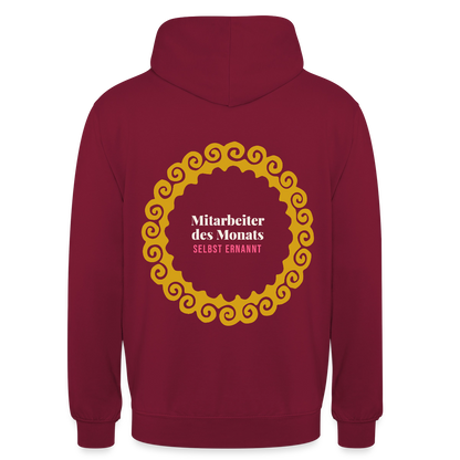 "Mitarbeiter des Monats, selbst ernannt. Gold-Motiv" Motiv-Hoodie unisex, Farbe Bordeaux
