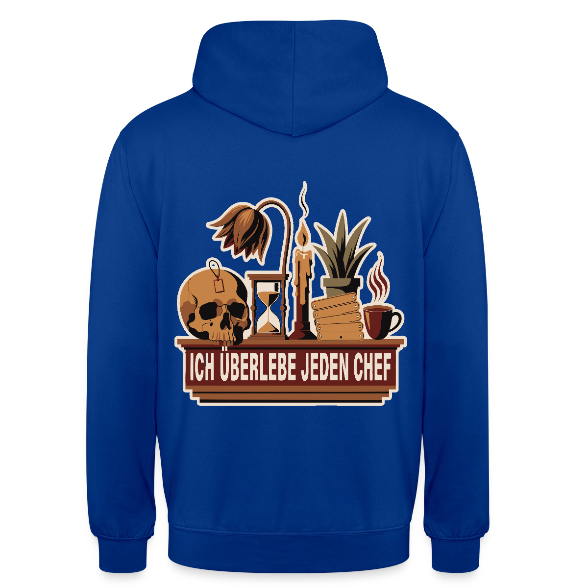 Ich überlebe jeden Chef. Motiv-Hoodie unisex, Farbe Royalblau