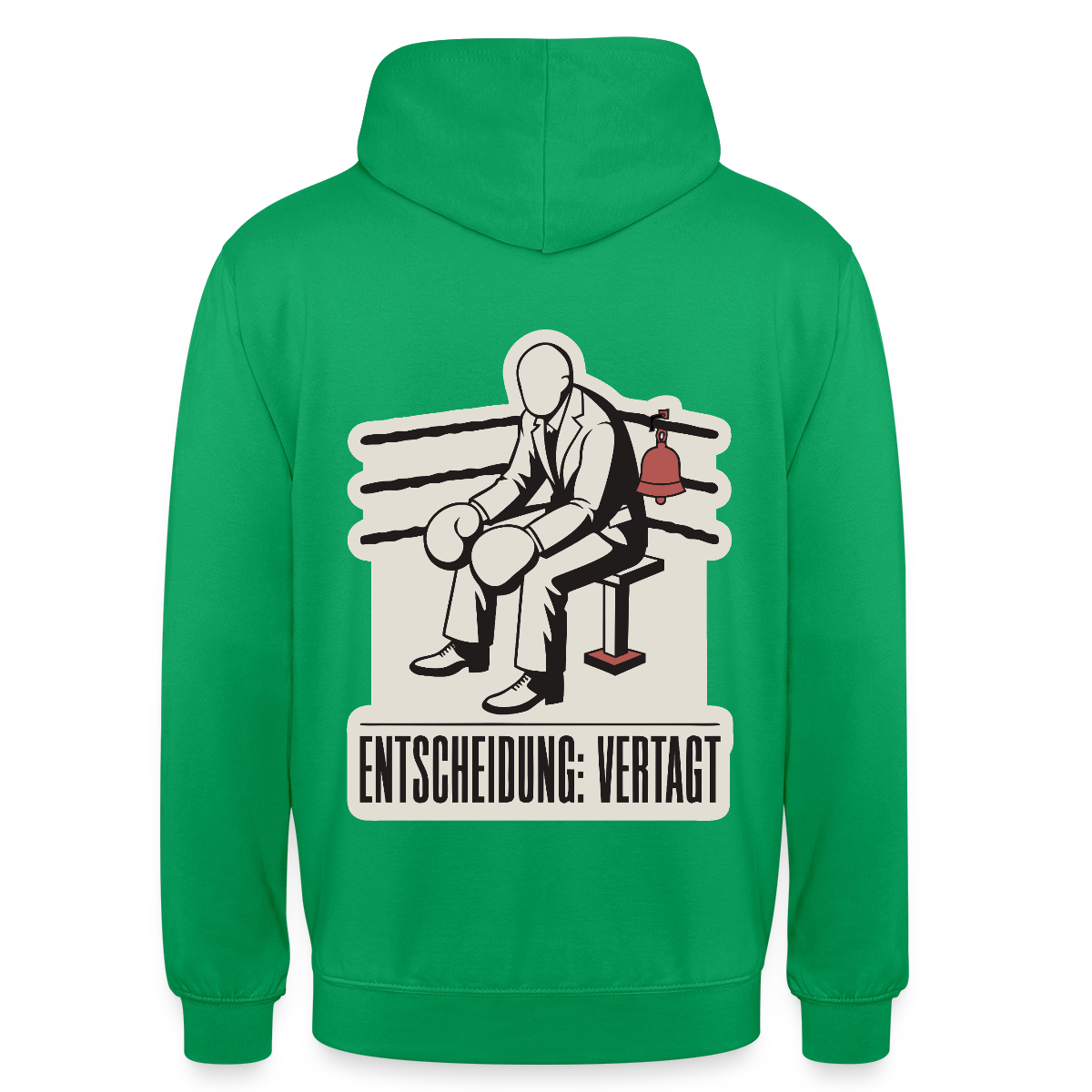 "Entscheidung: vertagt. Boxplakat-Motiv" Motiv-Hoodie unisex, Farbe Kelly Green