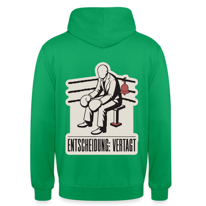 "Entscheidung: vertagt. Boxplakat-Motiv" Motiv-Hoodie unisex, Farbe Kelly Green