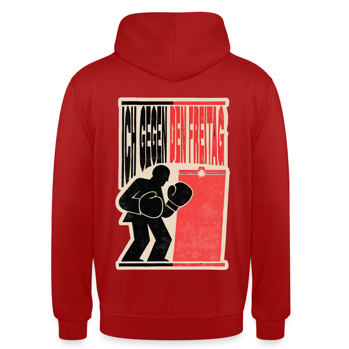 "Ich gegen den Freitag. Boxplakat-Motiv" Motiv-Hoodie unisex, Farbe Rot