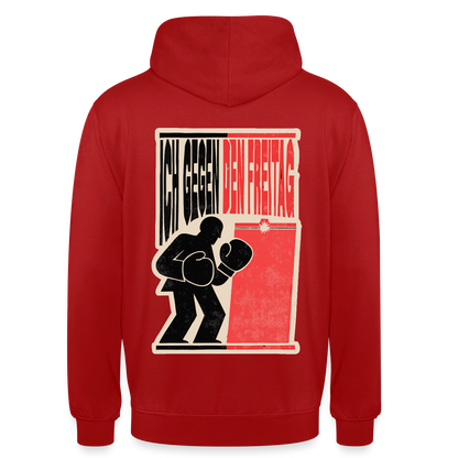 "Ich gegen den Freitag. Boxplakat-Motiv" Motiv-Hoodie unisex, Farbe Rot