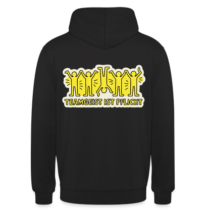 Teamgeist ist Pflicht. Pop-Art-Motiv Motiv-Hoodie unisex, Farbe Schwarz