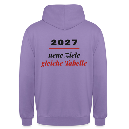 "2027: neue Ziele, gleiche Tabelle" Motiv-Hoodie unisex, Farbe Lavendel