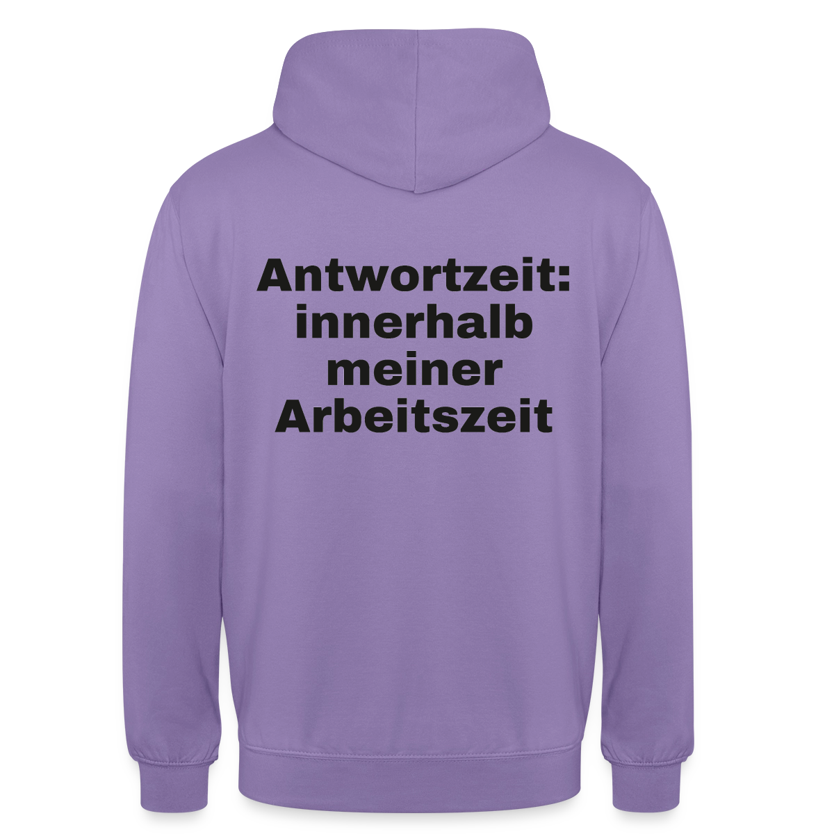 "Antwortzeit: innerhalb meiner Arbeitszeit" Motiv-Hoodie unisex, Farbe Lavendel
