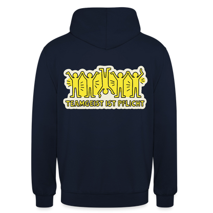 Teamgeist ist Pflicht. Pop-Art-Motiv Motiv-Hoodie unisex, Farbe Navy