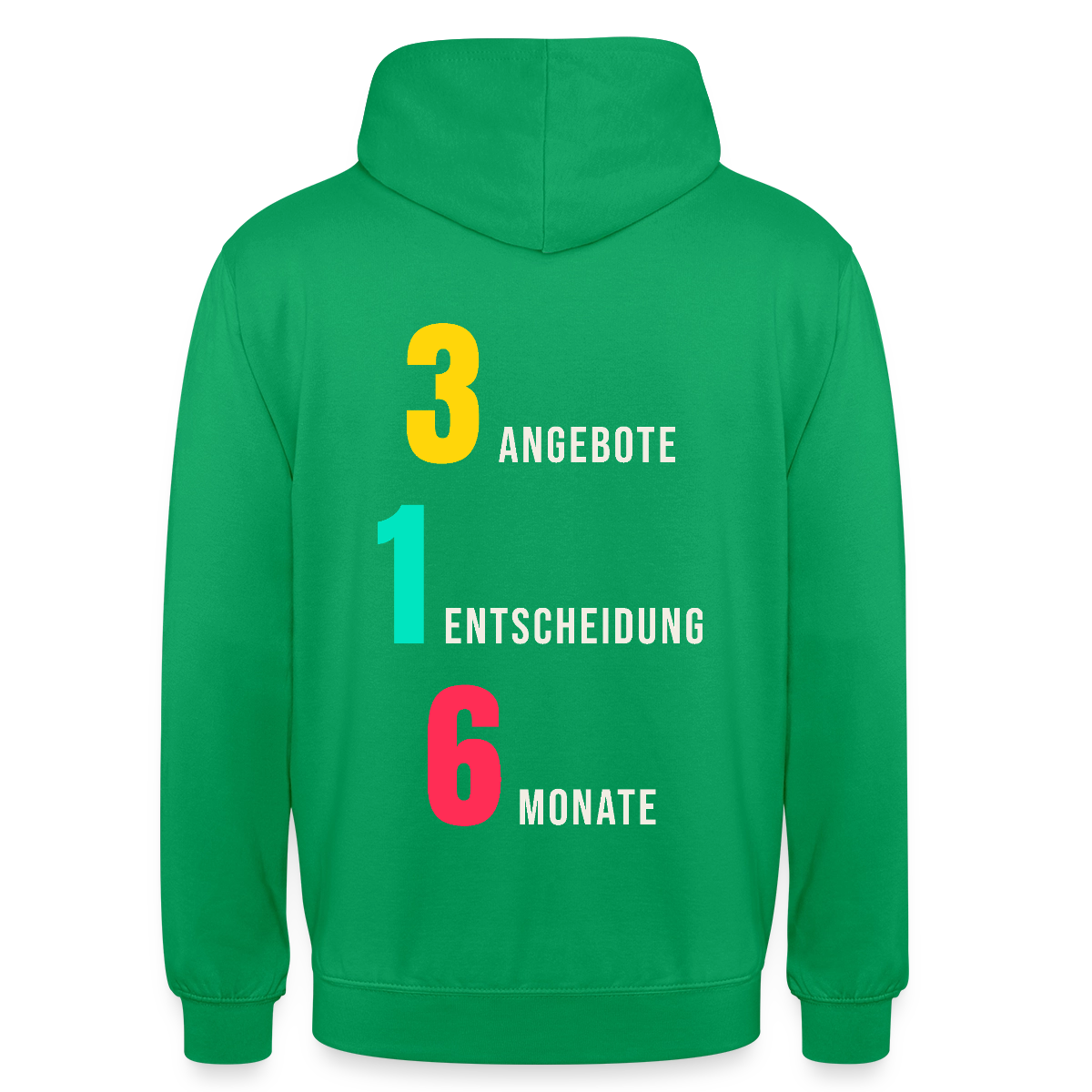 "3 Angebote. 1 Entscheidung. 6 Monate." Motiv-Hoodie unisex, Farbe Kelly Green