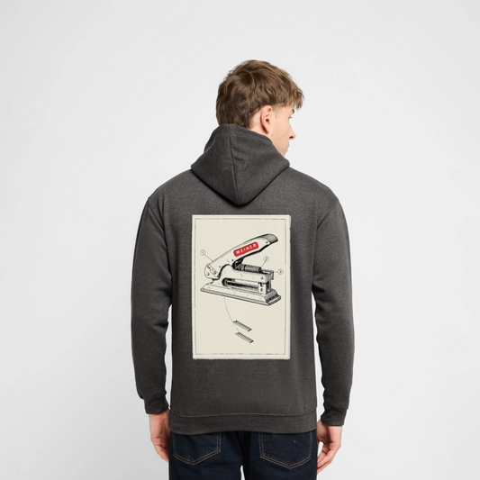 Meiner. Der Tacker kommt mit. Motiv-Hoodie unisex, Farbe Anthrazit, Model