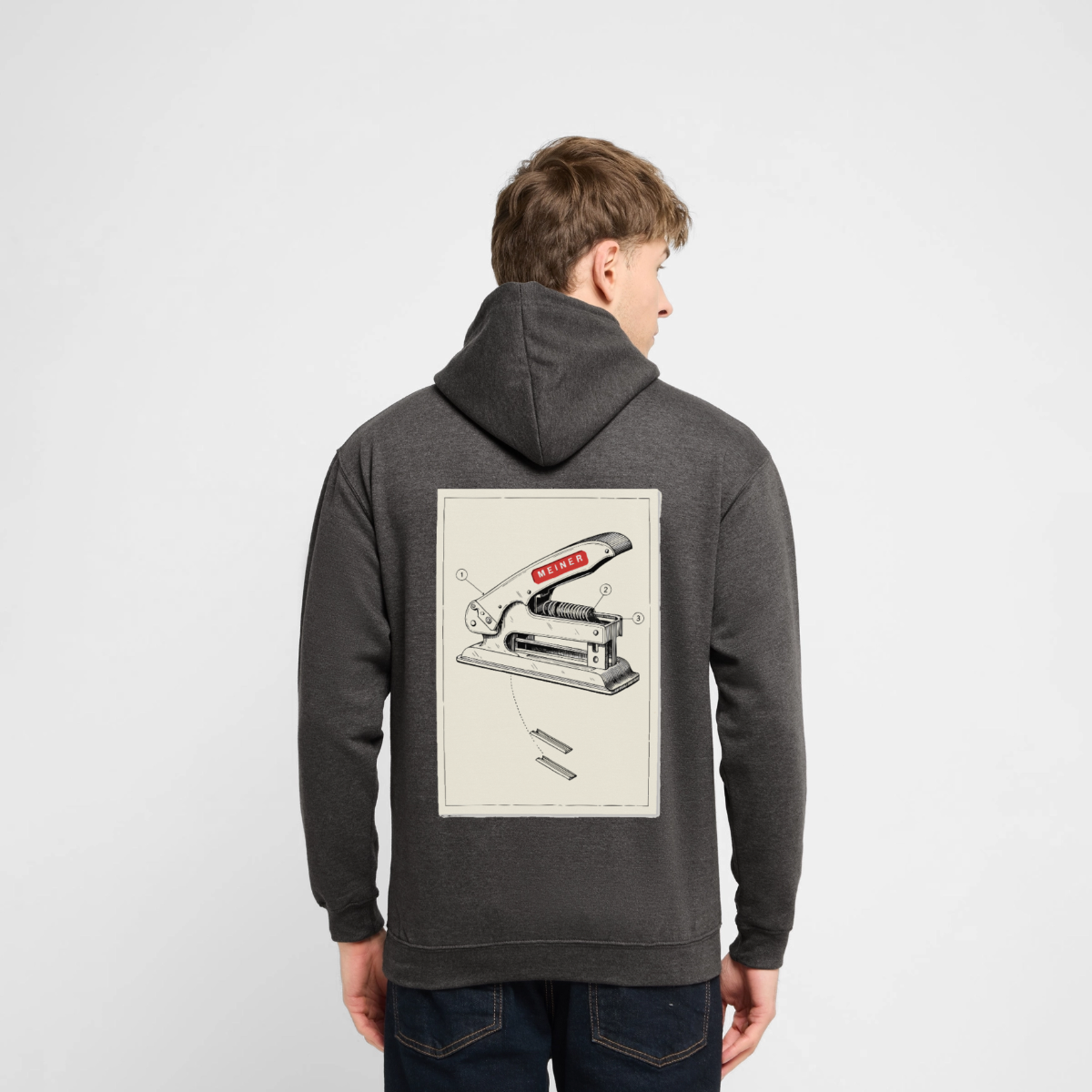 Meiner. Der Tacker kommt mit. Motiv-Hoodie unisex, Farbe Anthrazit, Model