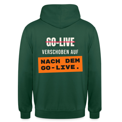 Go-Live verschoben auf nach dem Go-Live. Motiv-Hoodie unisex, Farbe Flaschengrün
