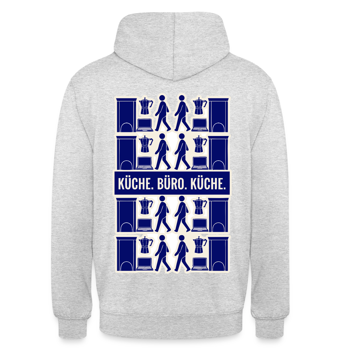 Küche. Büro. Küche. Motiv-Hoodie unisex, Farbe Hellgrau meliert