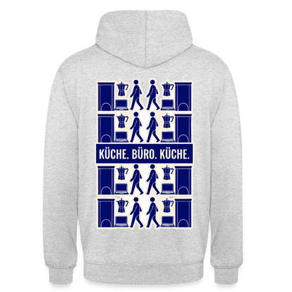 Küche. Büro. Küche. Motiv-Hoodie unisex, Farbe Hellgrau meliert