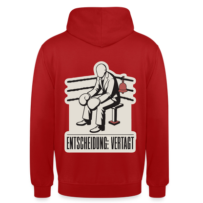 "Entscheidung: vertagt. Boxplakat-Motiv" Motiv-Hoodie unisex, Farbe Rot