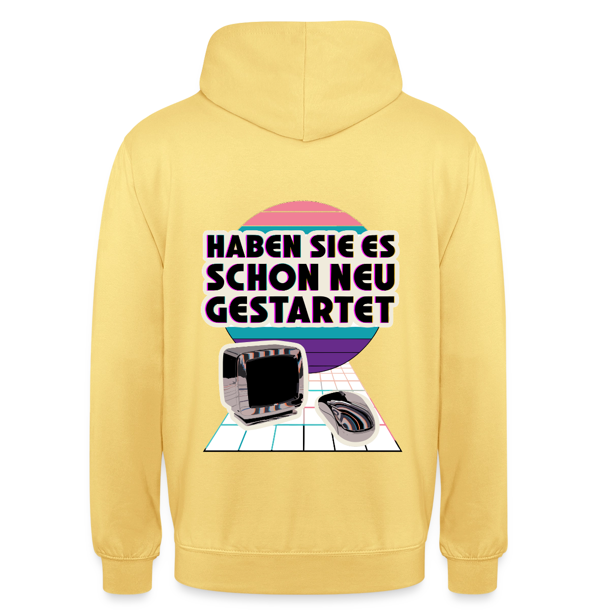 Haben Sie es schon neu gestartet? Vaporwave-Motiv Motiv-Hoodie unisex, Farbe Zitronengelb