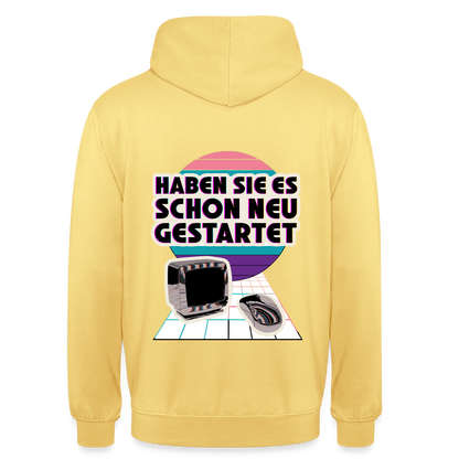 Haben Sie es schon neu gestartet? Vaporwave-Motiv Motiv-Hoodie unisex, Farbe Zitronengelb
