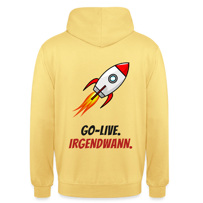 Go-Live. Irgendwann. Motiv-Hoodie unisex, Farbe Zitronengelb