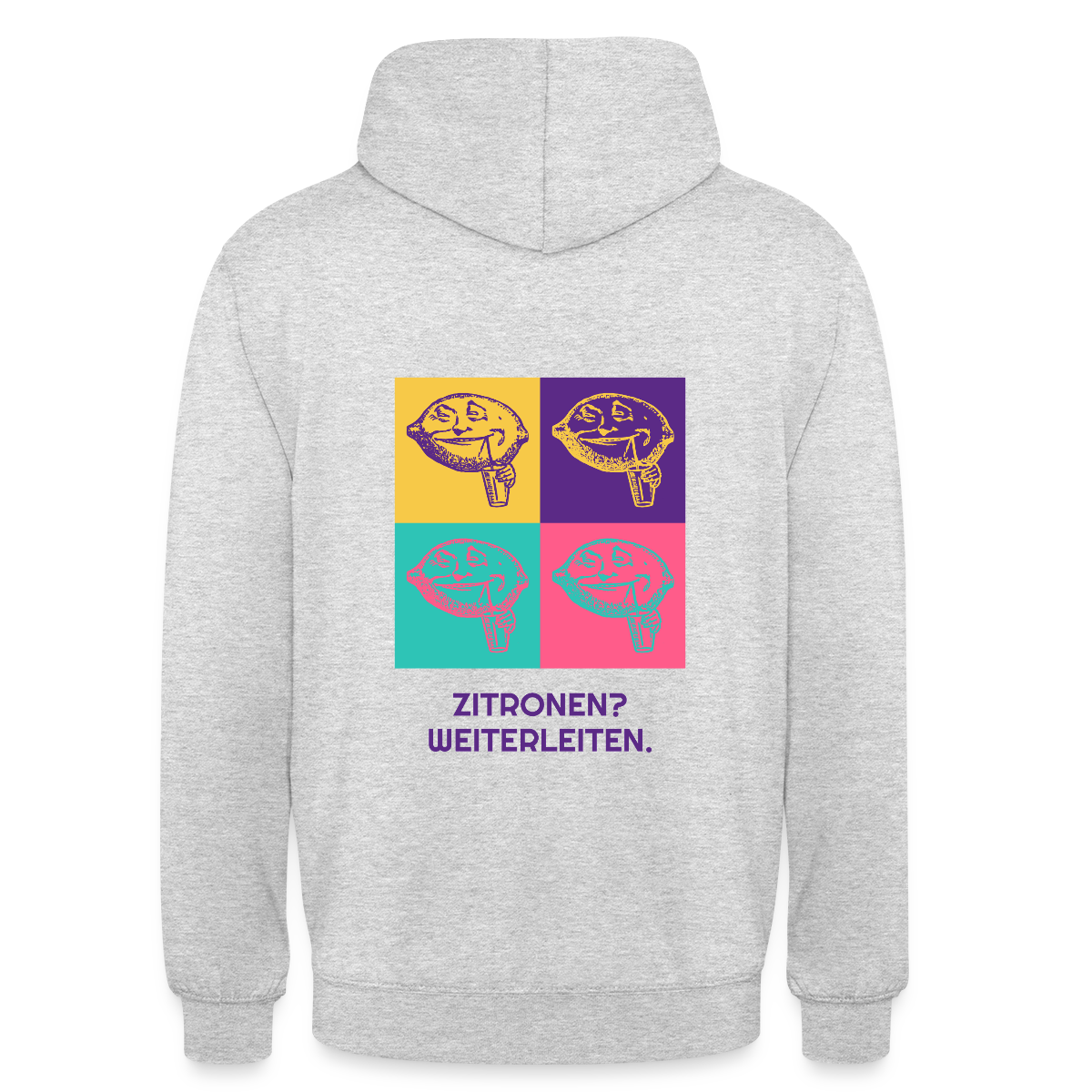 Zitronen? Weiterleiten. Pop-Art-Motiv Motiv-Hoodie unisex, Farbe Hellgrau meliert