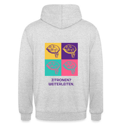 Zitronen? Weiterleiten. Pop-Art-Motiv Motiv-Hoodie unisex, Farbe Hellgrau meliert