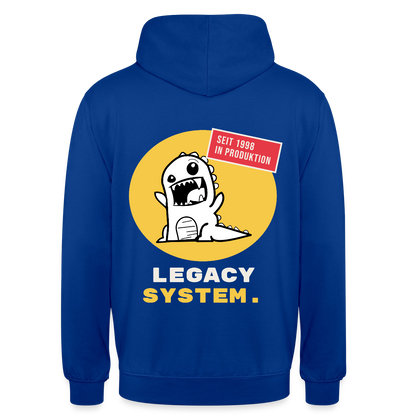 Legacy System. Seit 1998 in Produktion. Motiv-Hoodie unisex, Farbe Royalblau