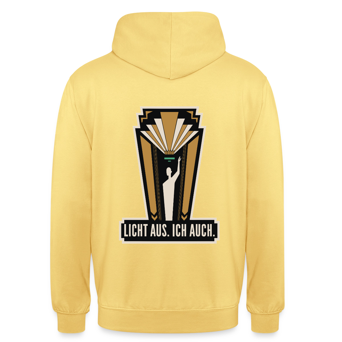 "Licht aus. Ich auch. Art-déco-Motiv" Motiv-Hoodie unisex, Farbe Zitronengelb
