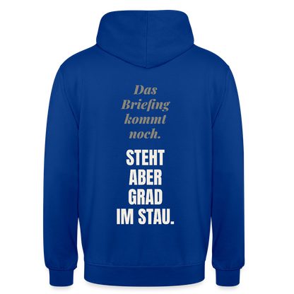 Das Briefing kommt noch. Steht aber grad im Stau. Motiv-Hoodie unisex, Farbe Royalblau