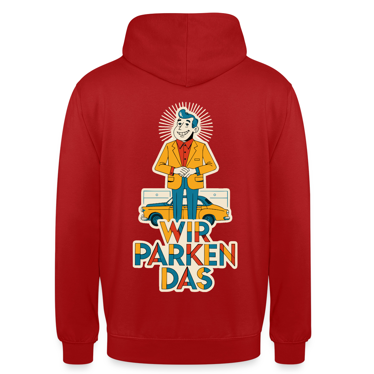 "Wir parken das. Midcentury-Motiv" Motiv-Hoodie unisex, Farbe Rot