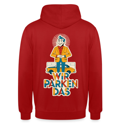 "Wir parken das. Midcentury-Motiv" Motiv-Hoodie unisex, Farbe Rot