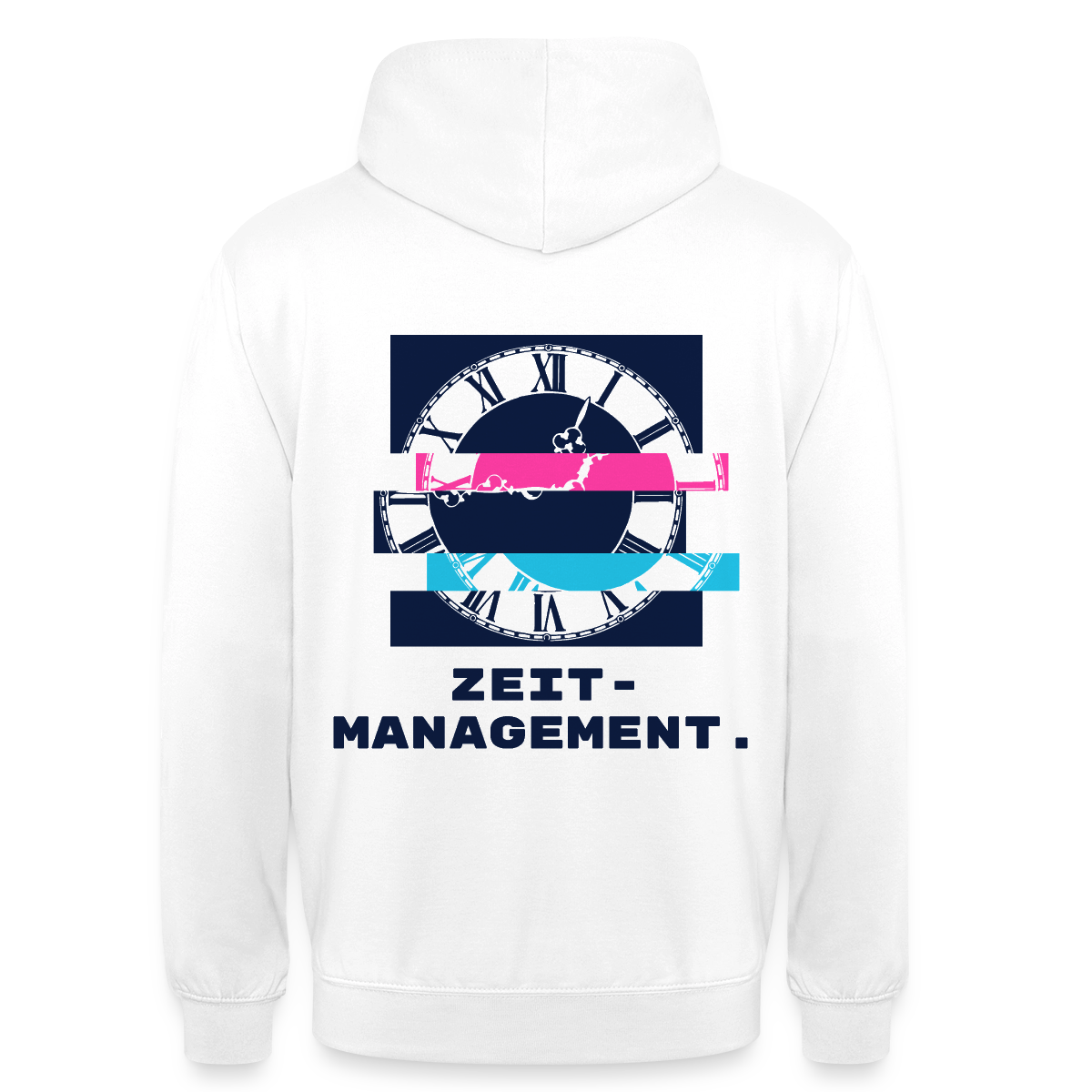 "Zeitmanagement. Glitch-Motiv" Motiv-Hoodie unisex, Farbe Weiß