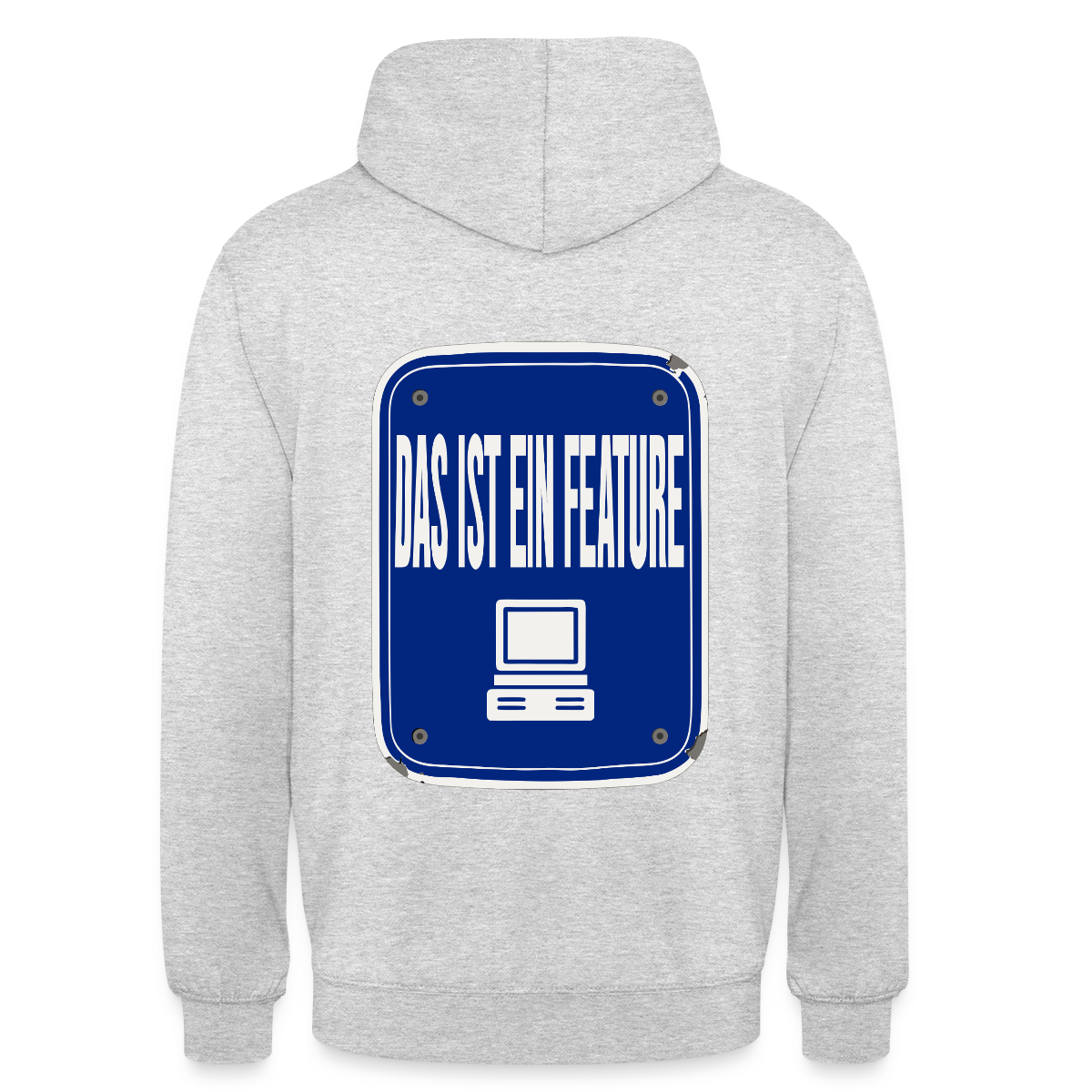 Das ist ein Feature. Emailschild-Motiv Motiv-Hoodie unisex, Farbe Hellgrau meliert