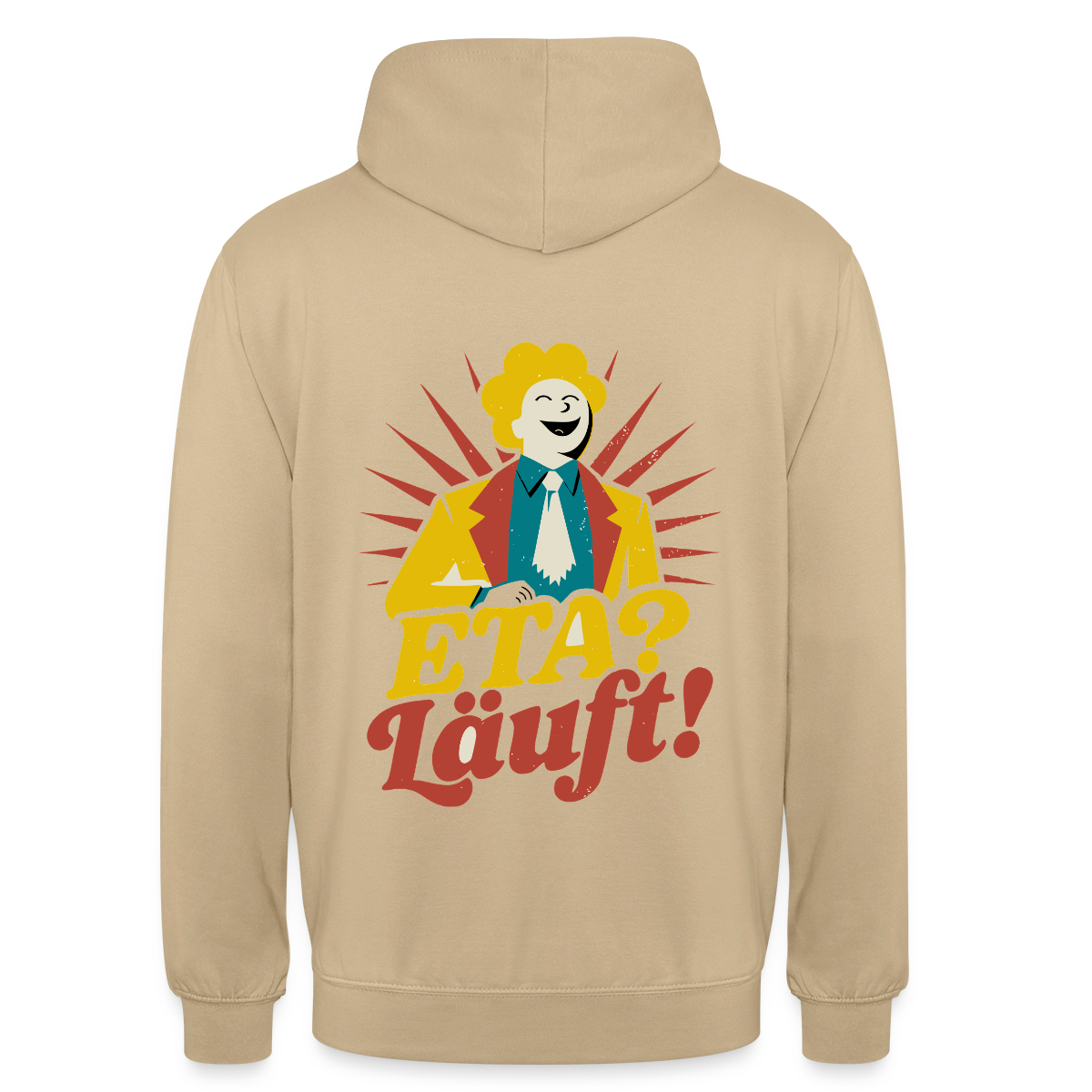 "ETA? Läuft! Midcentury-Motiv" Motiv-Hoodie unisex, Farbe Beige