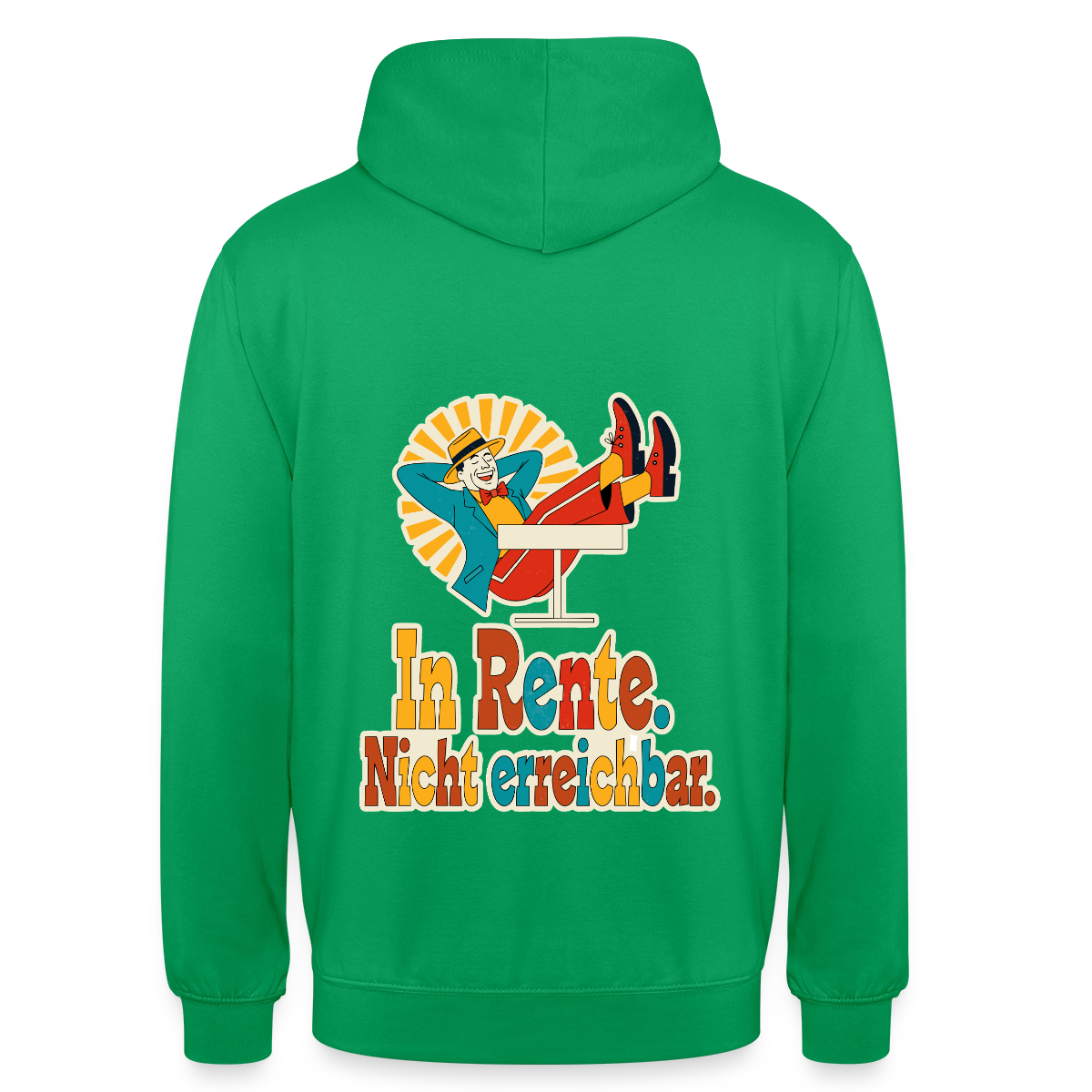 "In Rente. Nicht erreichbar. Midcentury-Motiv" Motiv-Hoodie unisex, Farbe Kelly Green