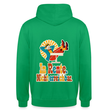 "In Rente. Nicht erreichbar. Midcentury-Motiv" Motiv-Hoodie unisex, Farbe Kelly Green