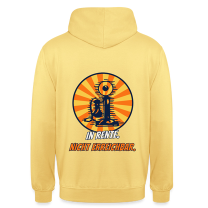 "In Rente. Nicht erreichbar. Comic-Motiv" Motiv-Hoodie unisex, Farbe Zitronengelb